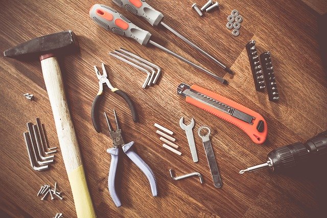 Selection of tools on a work bench